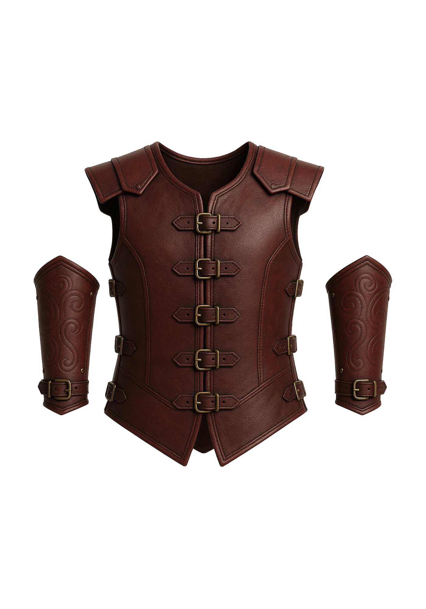 Men’s Brown Leather Warrior Tactical Sleeveless Vest with Buckle Closures