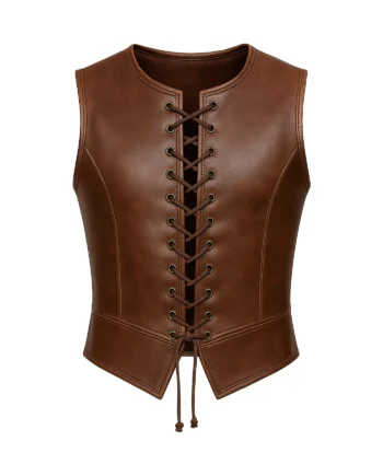 Men’s Brown Vintage Viking-Inspired Leather Lace-Up Vest