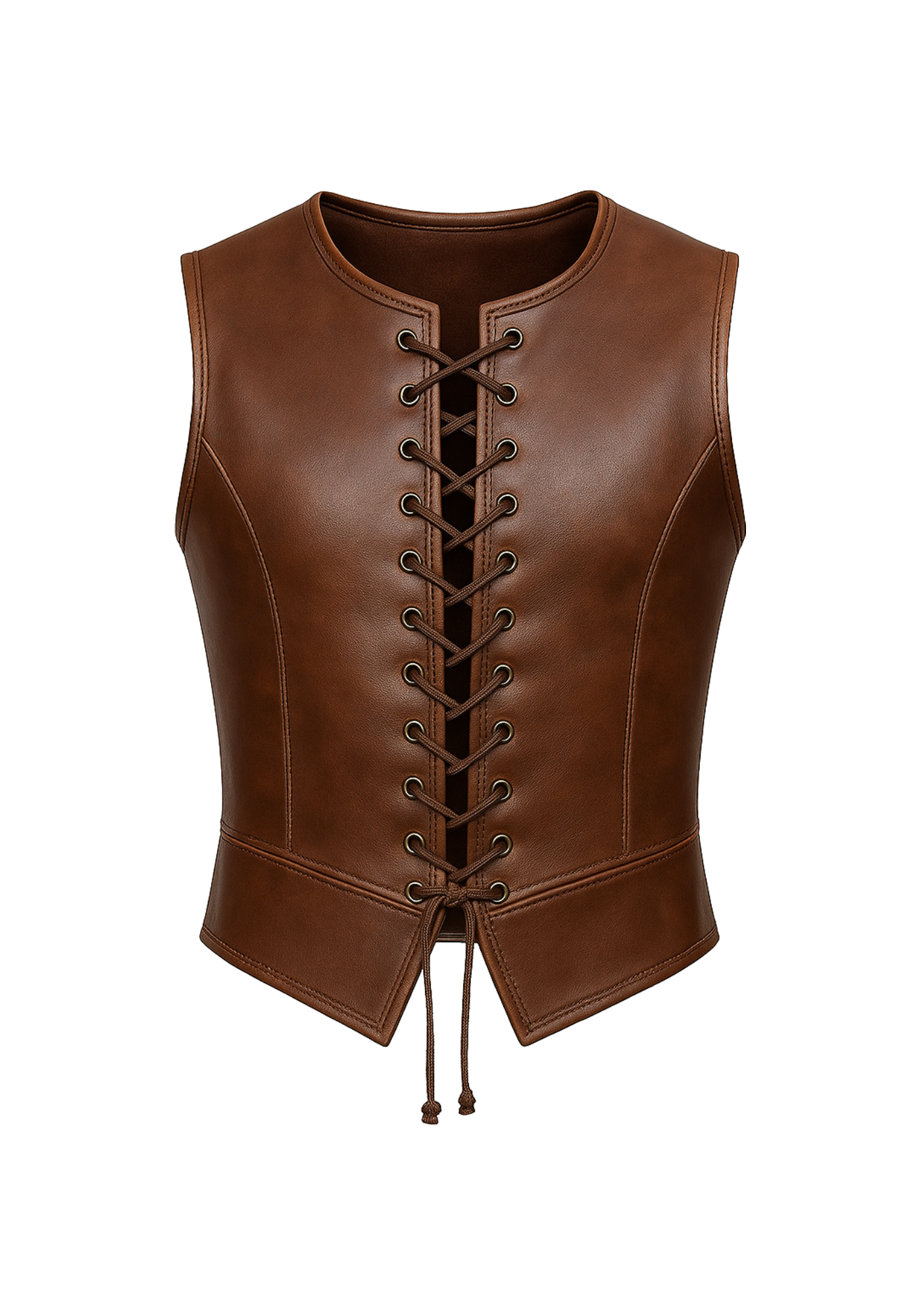 Men’s Brown Vintage Viking-Inspired Leather Lace-Up Vest