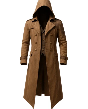 Men’s Hooded Brown Suede Long Coat