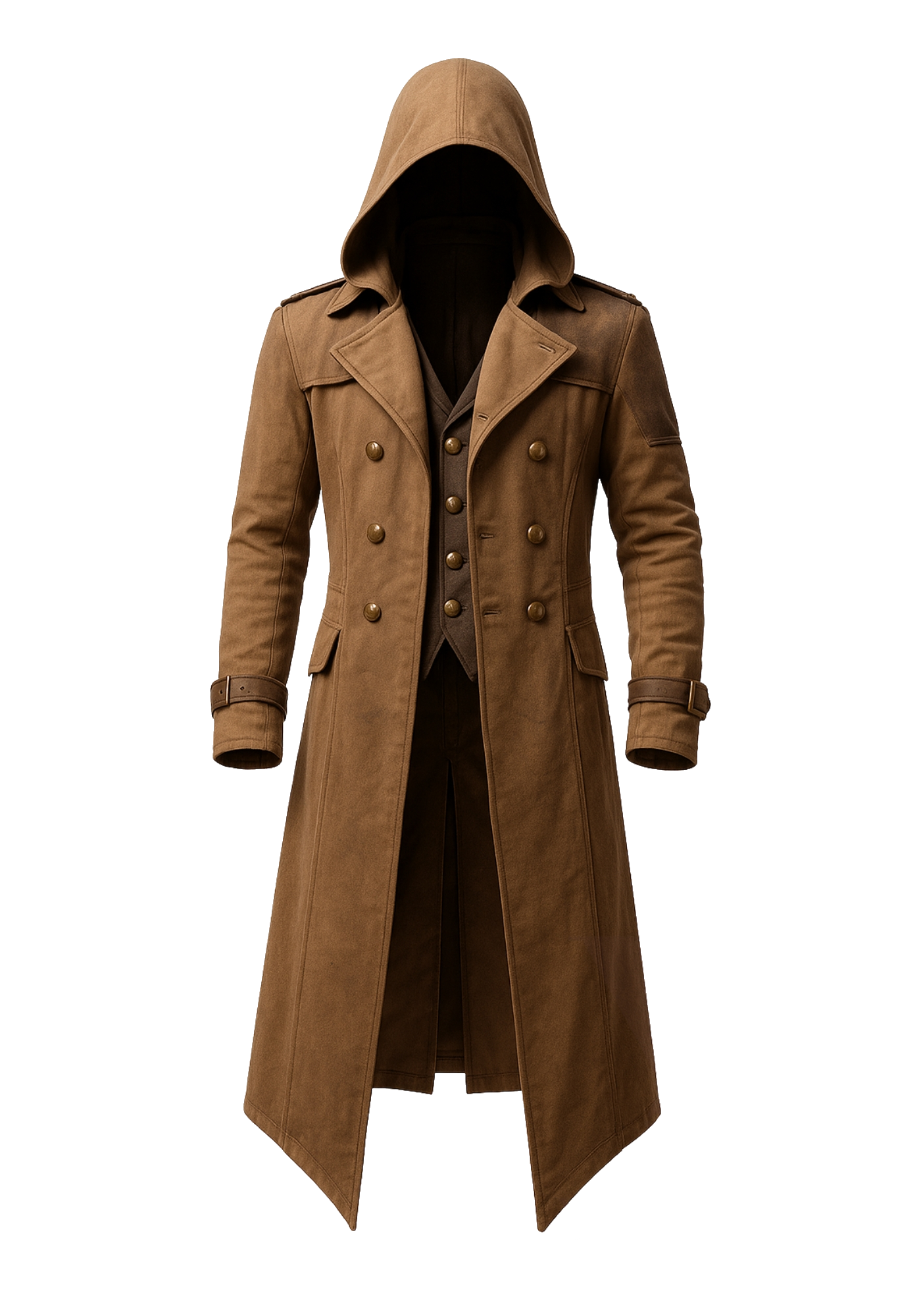 Men’s Hooded Brown Suede Long Coat