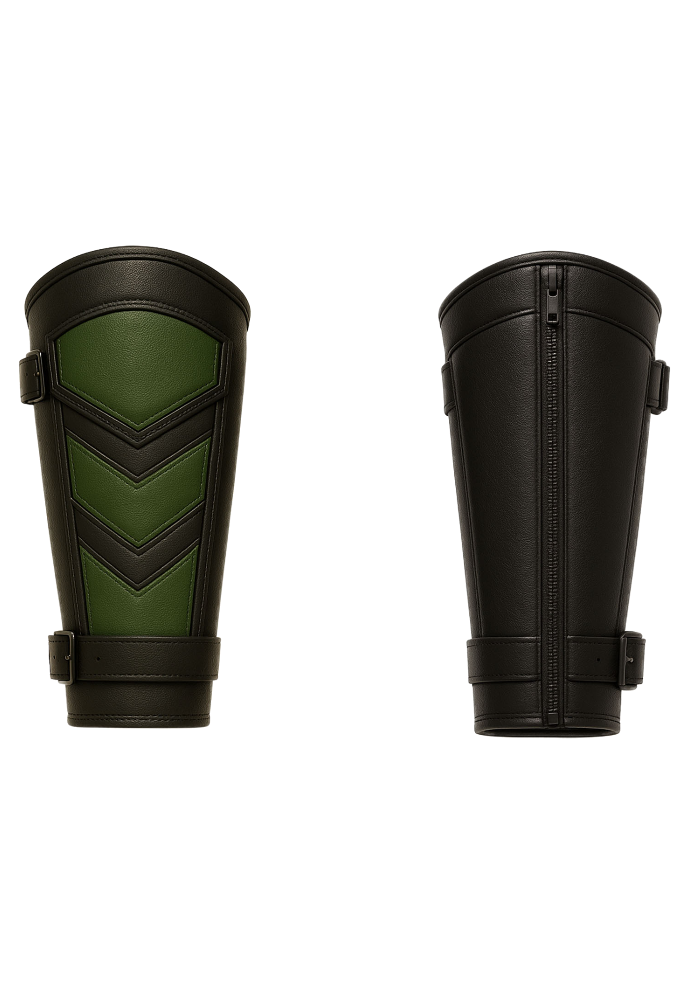 Black and green Reptile-inspired Mortal Kombat vest with hood, angular panels, waist belt, short sleeves, and matching bracers