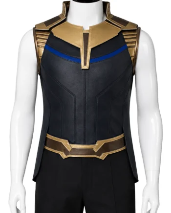 Thanos Avengers: Infinity War Inspired Black and Gold Leather Vest with Blue Panels for Cosplay, Conventions, and Character-Inspired Fashion